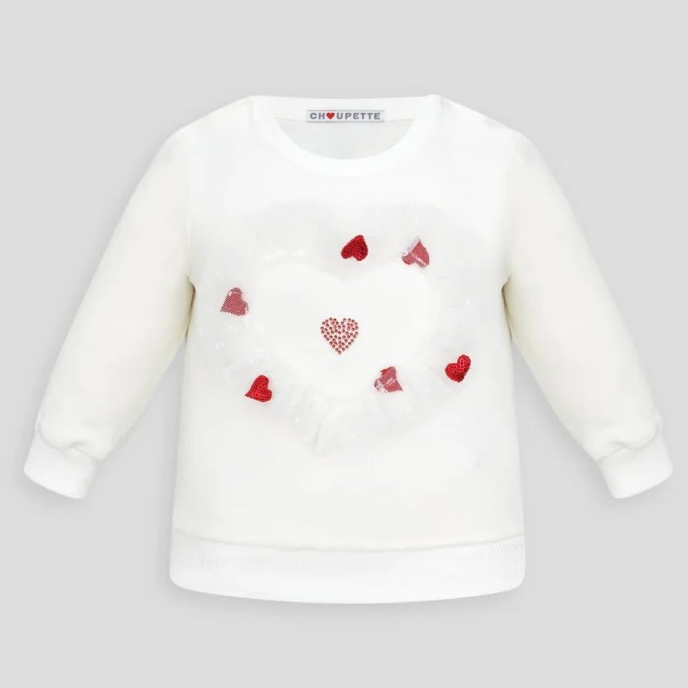 NWT 3-6M Choupette Baby Girls Heart Decorated 100% Cotton Pullover Sweatshirt